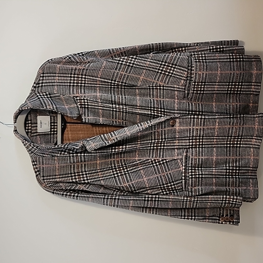 Old Navy Sweater Jacket Blazer 2× Plus Black And White Houndstooth